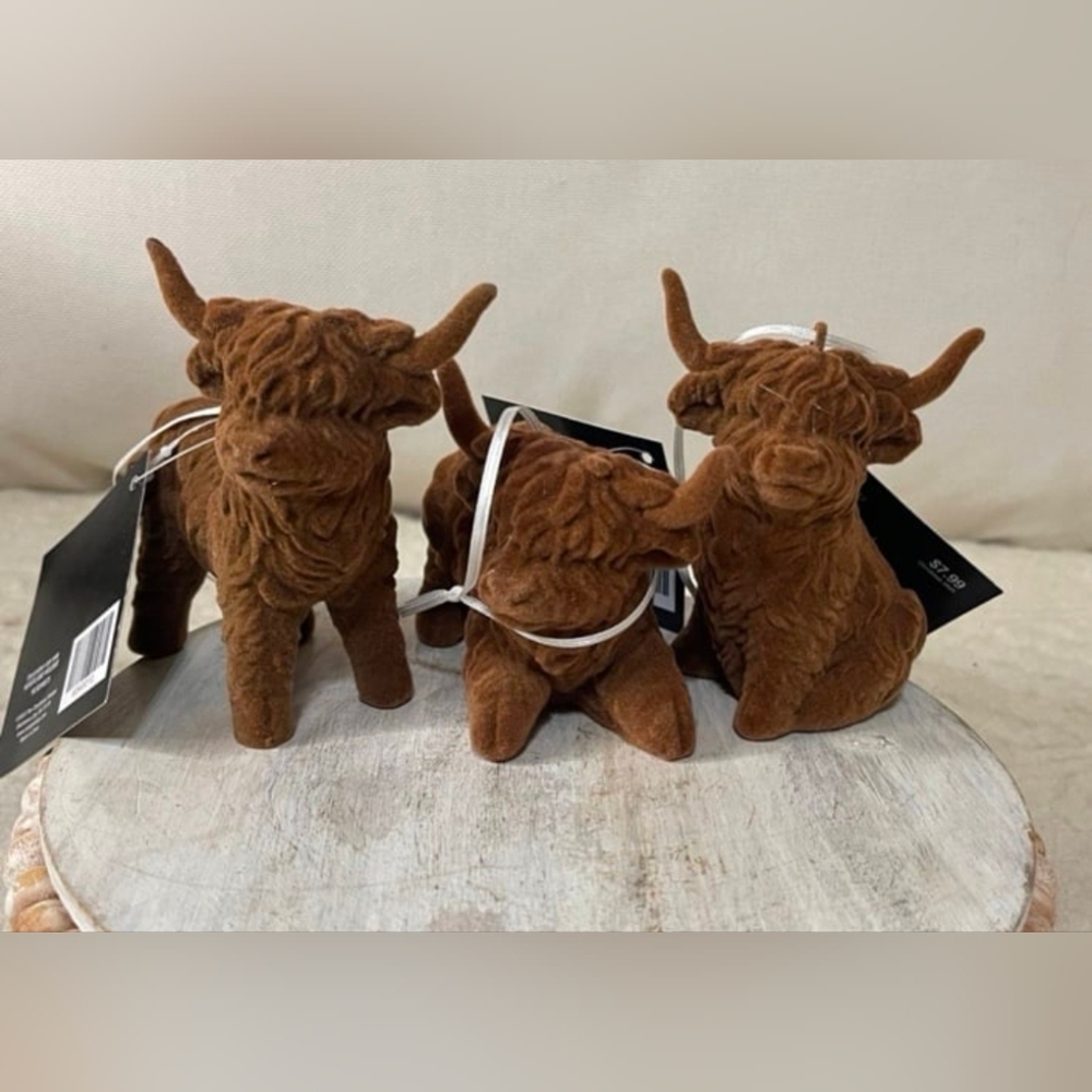 Brown Highland Cow Velvet Flocked Christmas Tree Ornaments Viral Htf